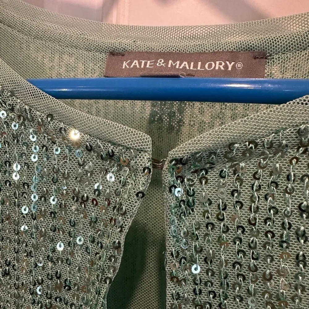 Kate & Malory XL Elegant Green Bling Sequin Cardigan - Picture 5 of 7